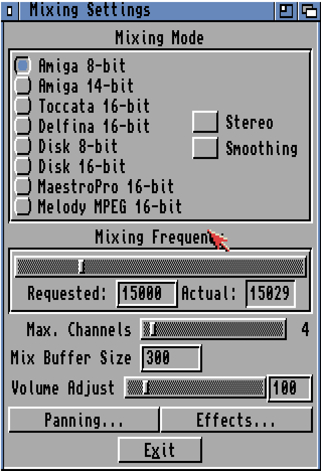 Mixing Settings window