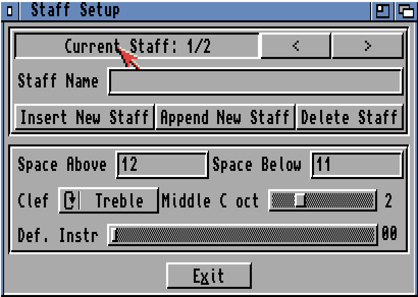 Staff Setup window