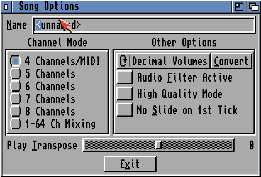 Song Options window